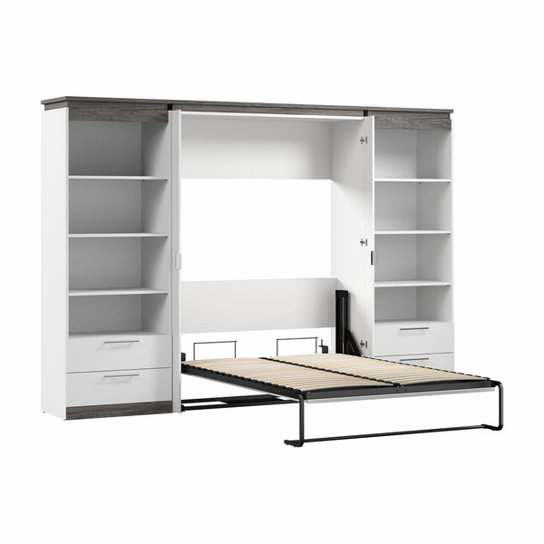 Lit escamotable double avec tablettes et tiroirs (120L)