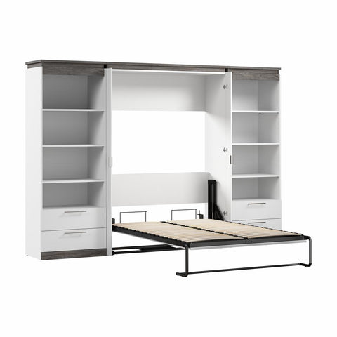 Lit escamotable double avec tablettes et tiroirs (120L)