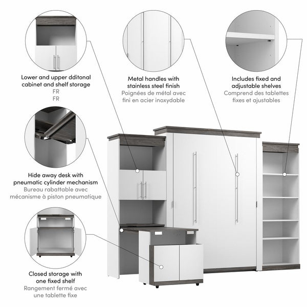 Queen Murphy Bed with Shelves and Storage Cabinet with Fold-Out Desk (126W)