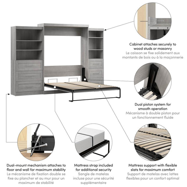 Grand lit escamotable et 2 étagères avec tiroirs (126L)