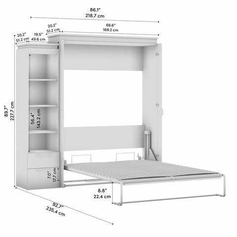 Grand lit escamotable avec tablettes et tiroirs (87L)