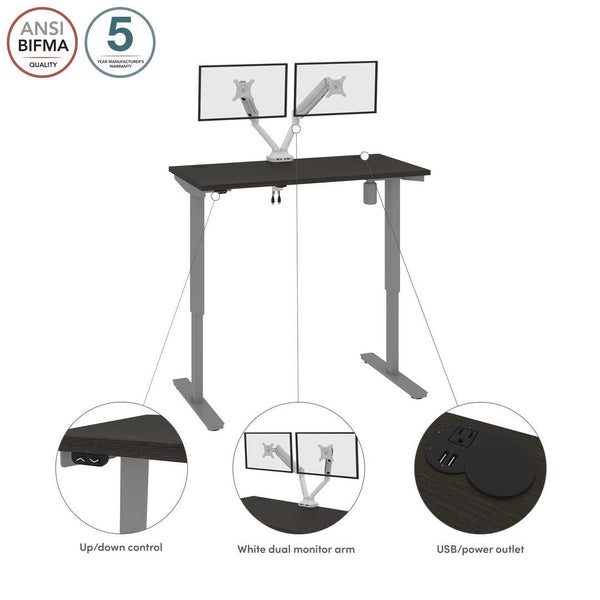 Bureau assis-debout 48L x 24P avec support double pour moniteurs