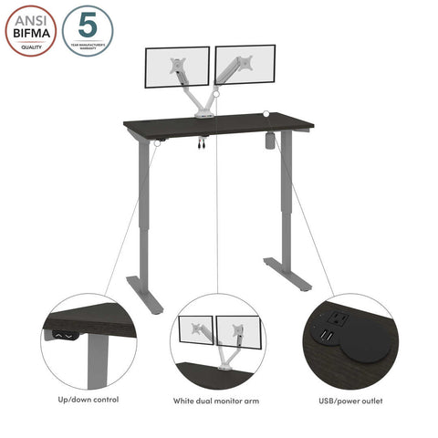 Bureau assis-debout 48L x 24P avec support double pour moniteurs