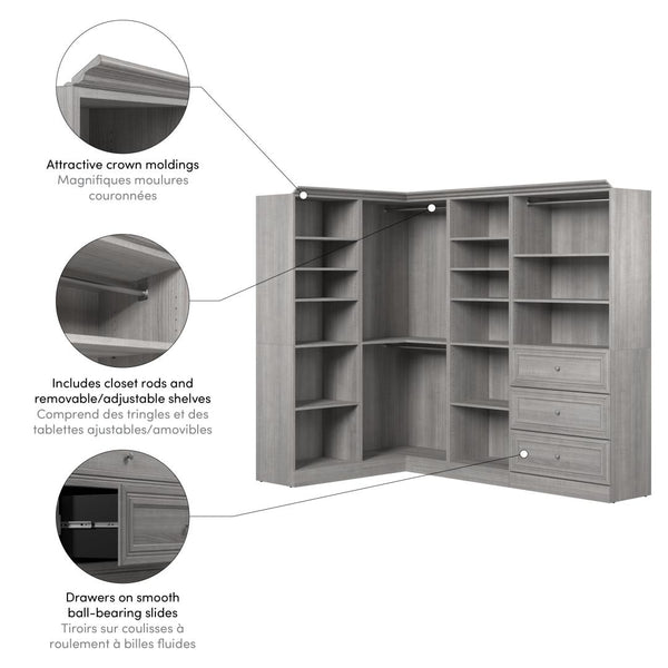 Traditional Closet System with Shelves, Drawers, Clothing Rods & Cubbies, 97W x 36D