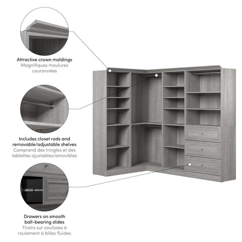 Traditional Closet System with Shelves, Drawers, Clothing Rods & Cubbies, 97W x 36D