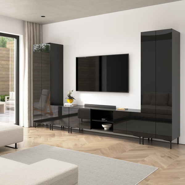 141W Modular Entertainment Center with TV Stand, Storage Cabinet, and Tall Storage Cabinets