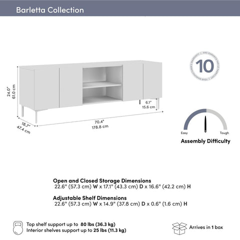 71W Modular TV Stand with Doors for Entertainment Center