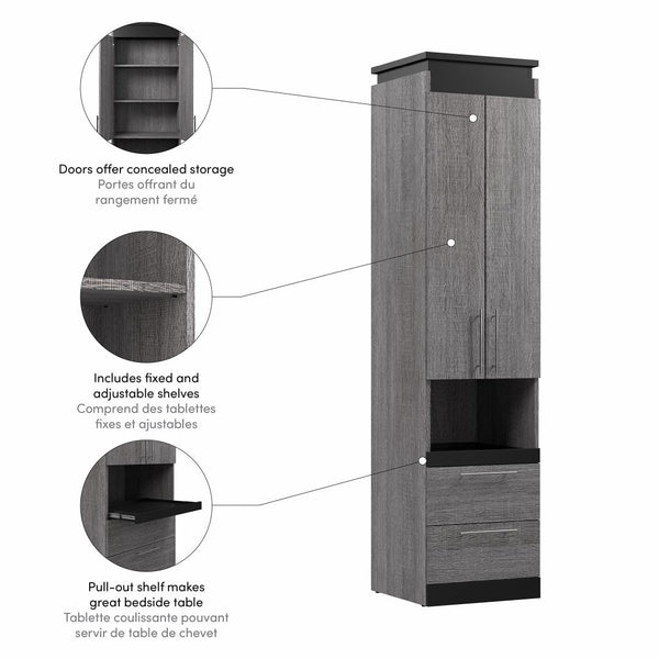 20W Narrow Storage Cabinet with Doors, Drawers and Pull-Out Shelf