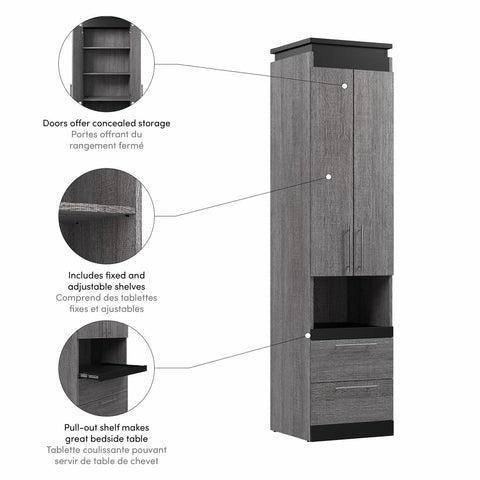20W Narrow Storage Cabinet with Doors, Drawers and Pull-Out Shelf