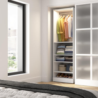 Modular Closet System with Shelves, Clothing Rod & LED Light, 25W x 25D