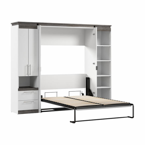 Lit escamotable double avec armoire et tablettes (100L)