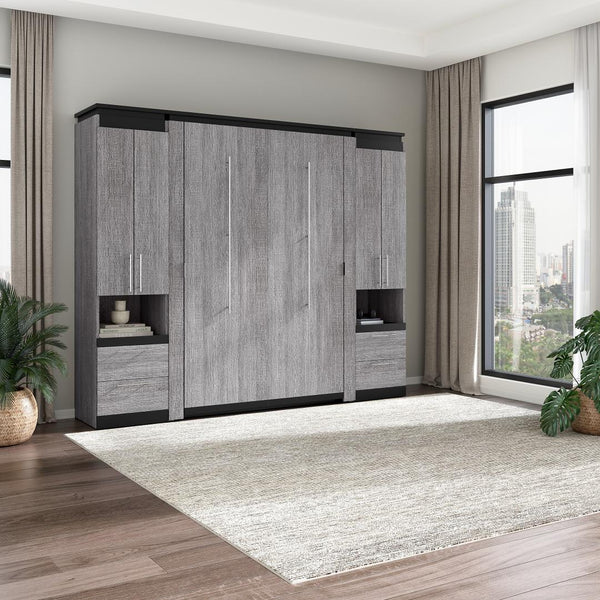 Lit escamotable double avec armoires et tablettes coulissantes (100L)