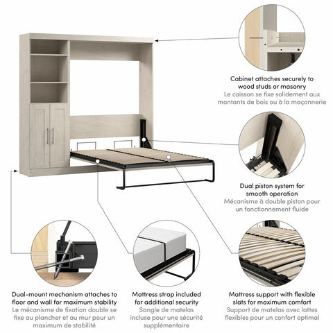 Lit escamotable double et organisateur de garde-robe avec portes (84L)