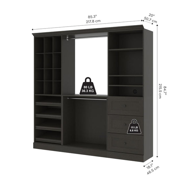 Traditional Closet System with Shelves, Drawers, Shoe Racks, Clothing Rods & Cubies, 86W x 20D