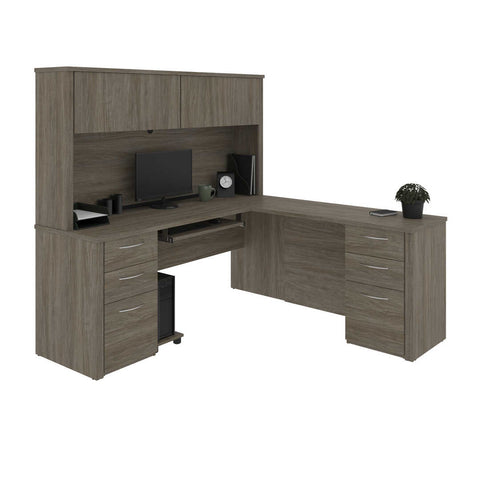 Bureau en L avec deux caissons et une huche