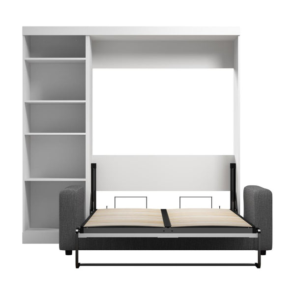 Lit escamotable double avec canapé et étagère (90L)