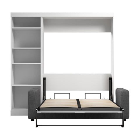 Lit escamotable double avec canapé et étagère (90L)