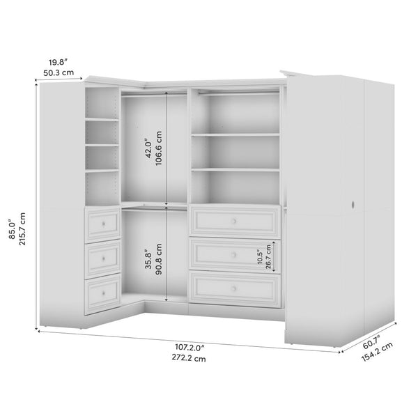 Traditional U-Shaped Closet System with Shelves, Drawers, Clothing Rods, Doors & Cubbies, 108W x 61D