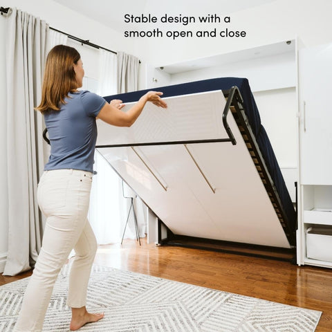 Grand lit escamotable et armoire avec tablette coulissante (87L)