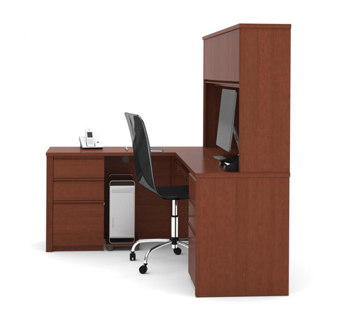 Bureau en L avec deux caissons et une huche