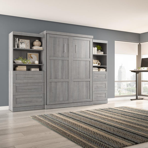 Queen Murphy Bed and 2 Shelving Units with Drawers (126W)