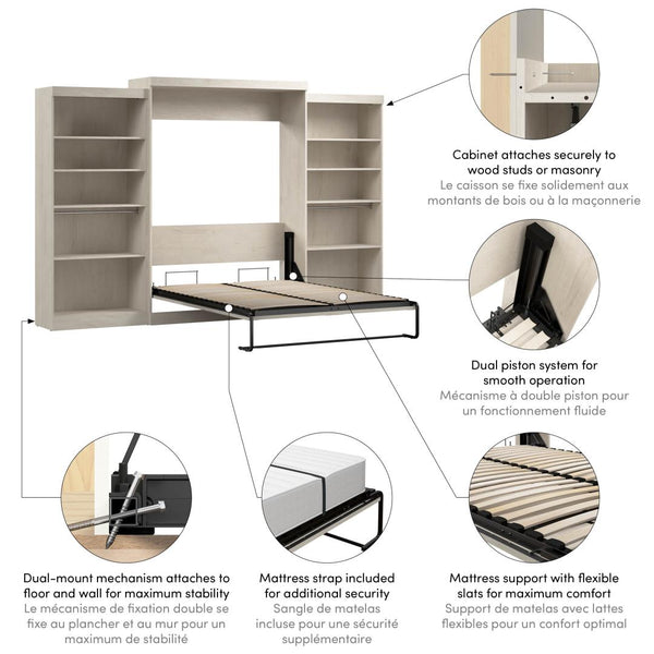 Grand lit escamotable avec 2 étagères (137L)