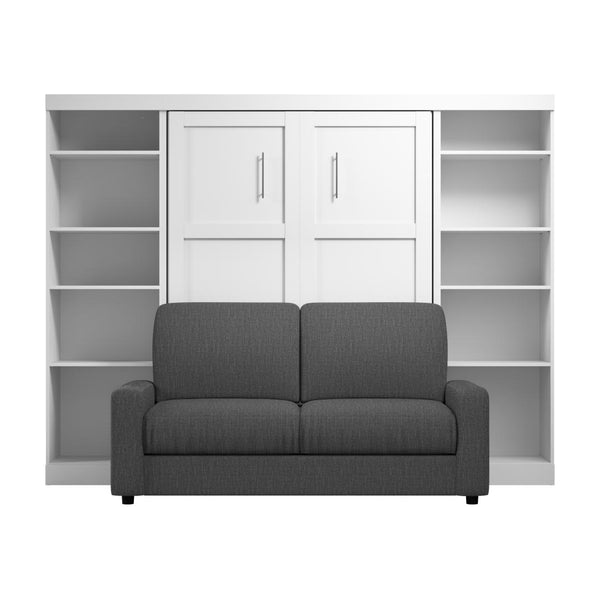 Lit escamotable double avec canapé et étagères (109L)
