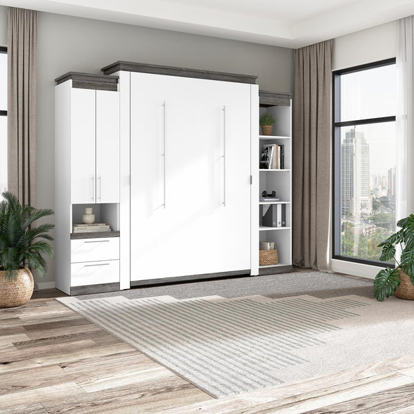 Queen Murphy Bed with Storage Cabinet and Shelves (106W)