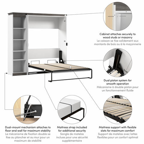 Lit escamotable double avec étagère (81L)