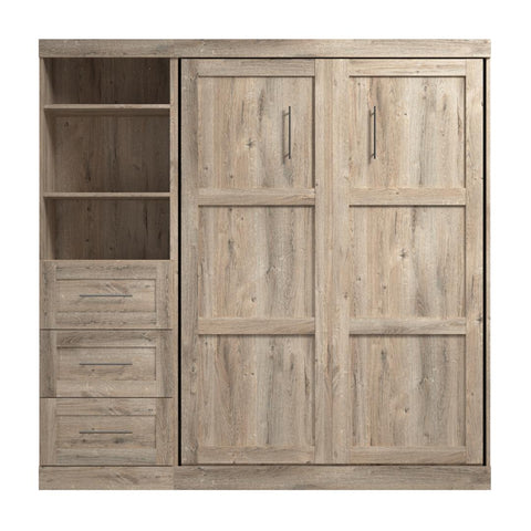 Lit escamotable double et étagère avec tiroirs (84L)