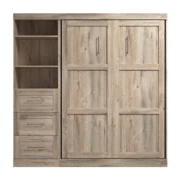 Lit escamotable double et étagère avec tiroirs (84L)
