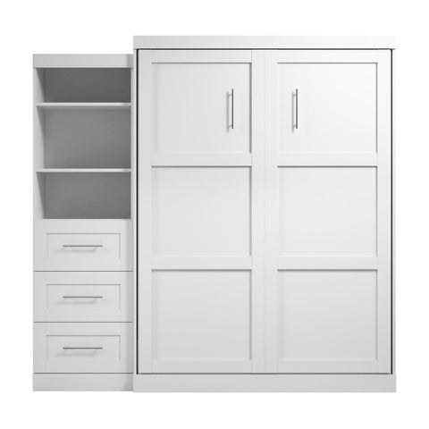 Queen Murphy Bed and Shelving Unit with Drawers (90W)