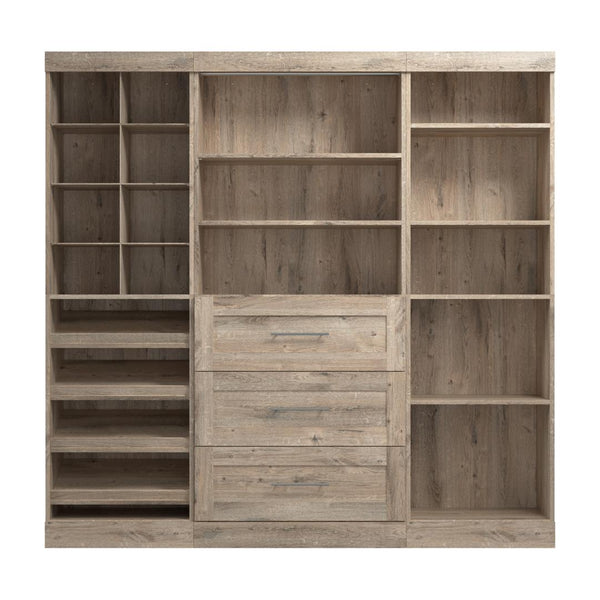 Contemporary Closet System with Shelves, Drawers, Clothing Rods, Shoe Racks & Cubbies, 86W x 19D