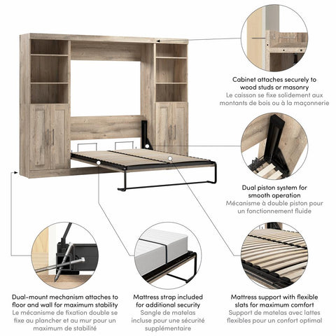 Lit escamotable double avec organisateurs de garde-robe (109L)