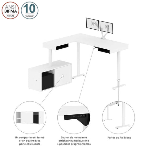 81W L-Shaped Standing Desk with Dual Monitor Arm and Credenza