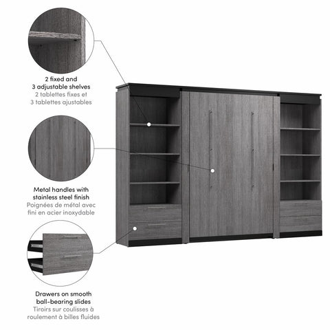 Full Murphy Bed with Shelves and Drawers (120W)
