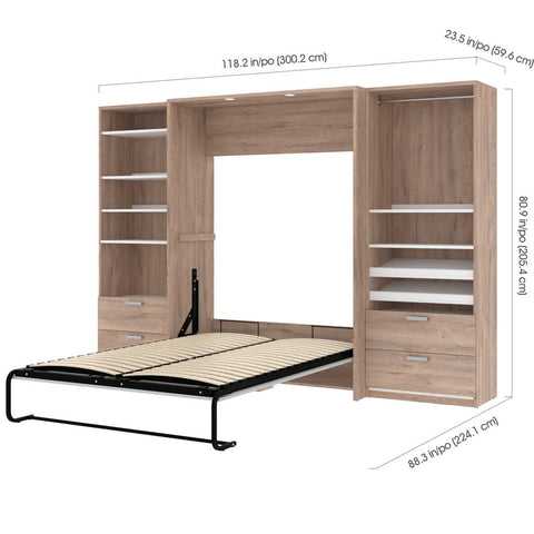 Lit escamotable double avec 2 organisateurs de garde-robe avec tiroirs (119L)