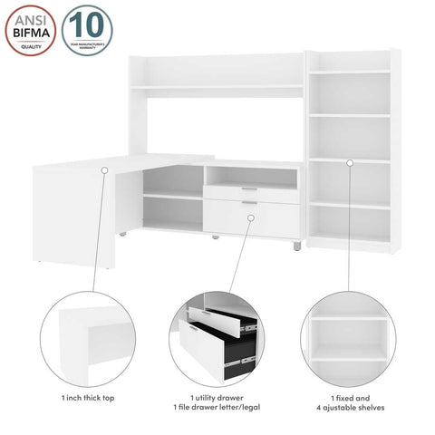 Bureau en L 72L avec huche et bibliothèque