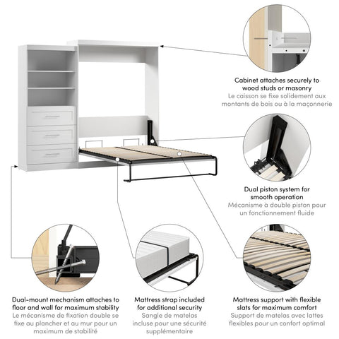 Queen Murphy Bed and Shelving Unit with Drawers (101W)