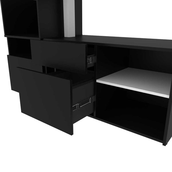 Deux bureaux assis-debout en L 72L avec supports doubles pour moniteurs et rangement