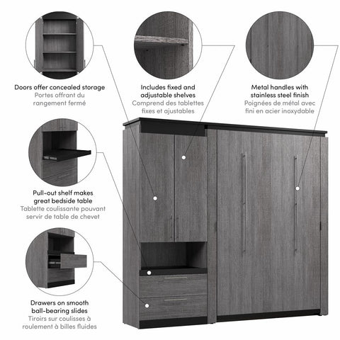Full Murphy Bed with Storage Cabinet and Pull-Out Shelf (91W)