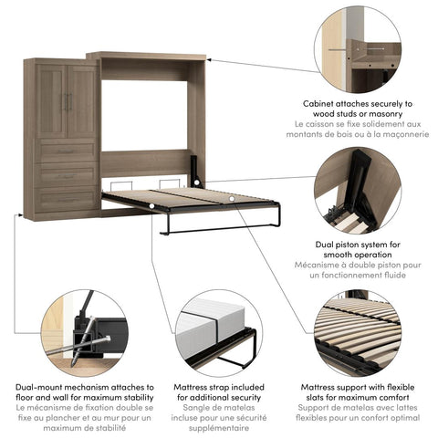Grand lit escamotable et armoire avec tiroirs (101L)