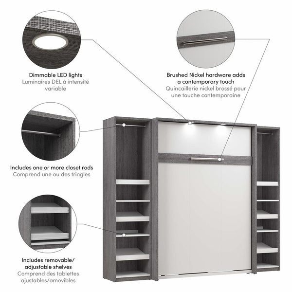 Full Murphy Bed with 2 Narrow Closet Organizers (99W)