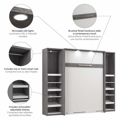 Full Murphy Bed with 2 Narrow Closet Organizers (99W)