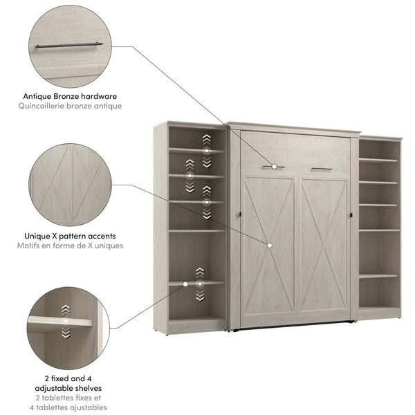 Lit escamotable double avec organisateurs de garde-robe (113L)