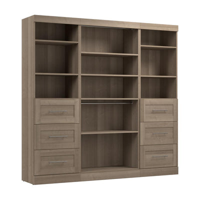 Contemporary Closet System with Shelves, Drawers & Clothing Rods, 86W x 19D