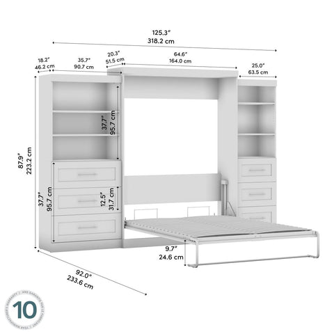 Queen Murphy Bed and 2 Shelving Units with Drawers (126W)