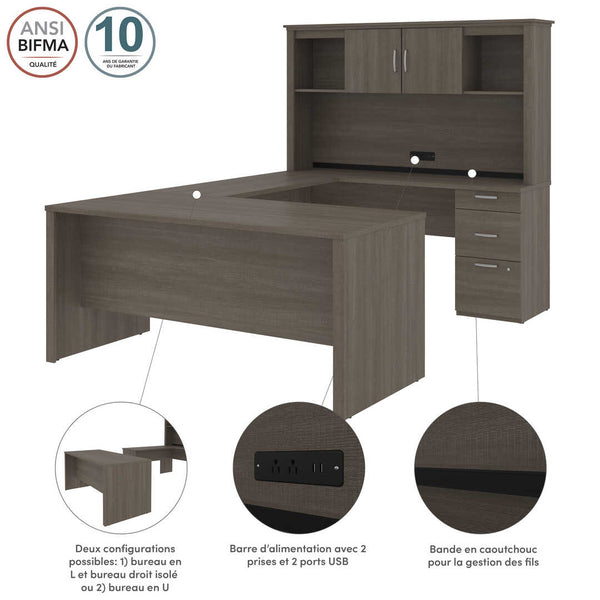 Bureau de direction en U ou en L 66L avec caisson et huche