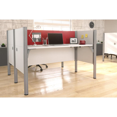 63W Office Cubicles with Red Tack Boards and Low Privacy Panels