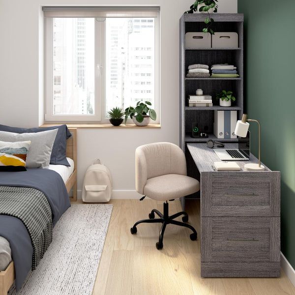 25W Pull-Out Desk Cabinet with Shelves and Hidden Storage